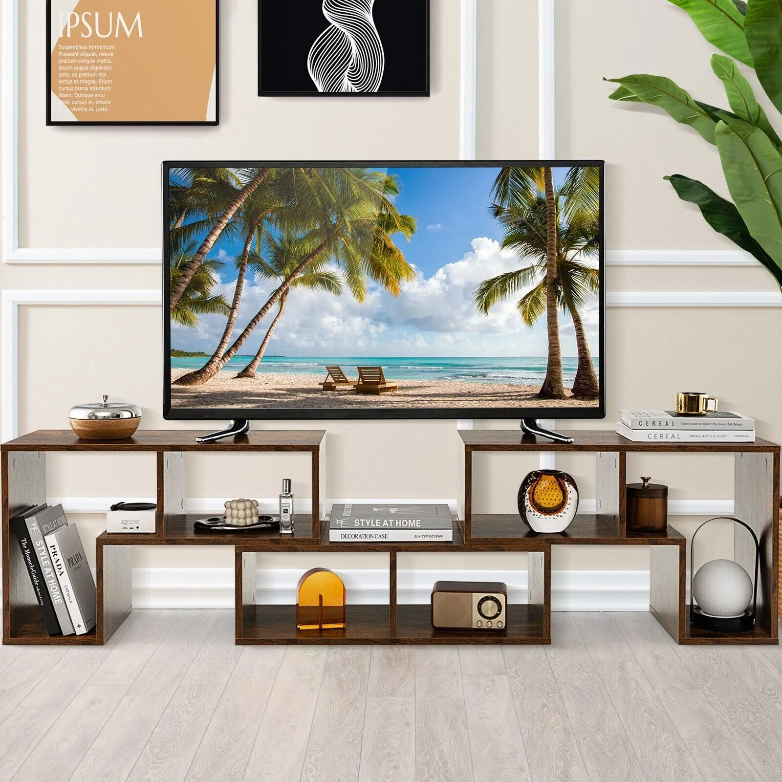 Costway TV Stand for TVs up to 65 Inches Free Combination Adjustable TV Cabinet Center in Brown 3