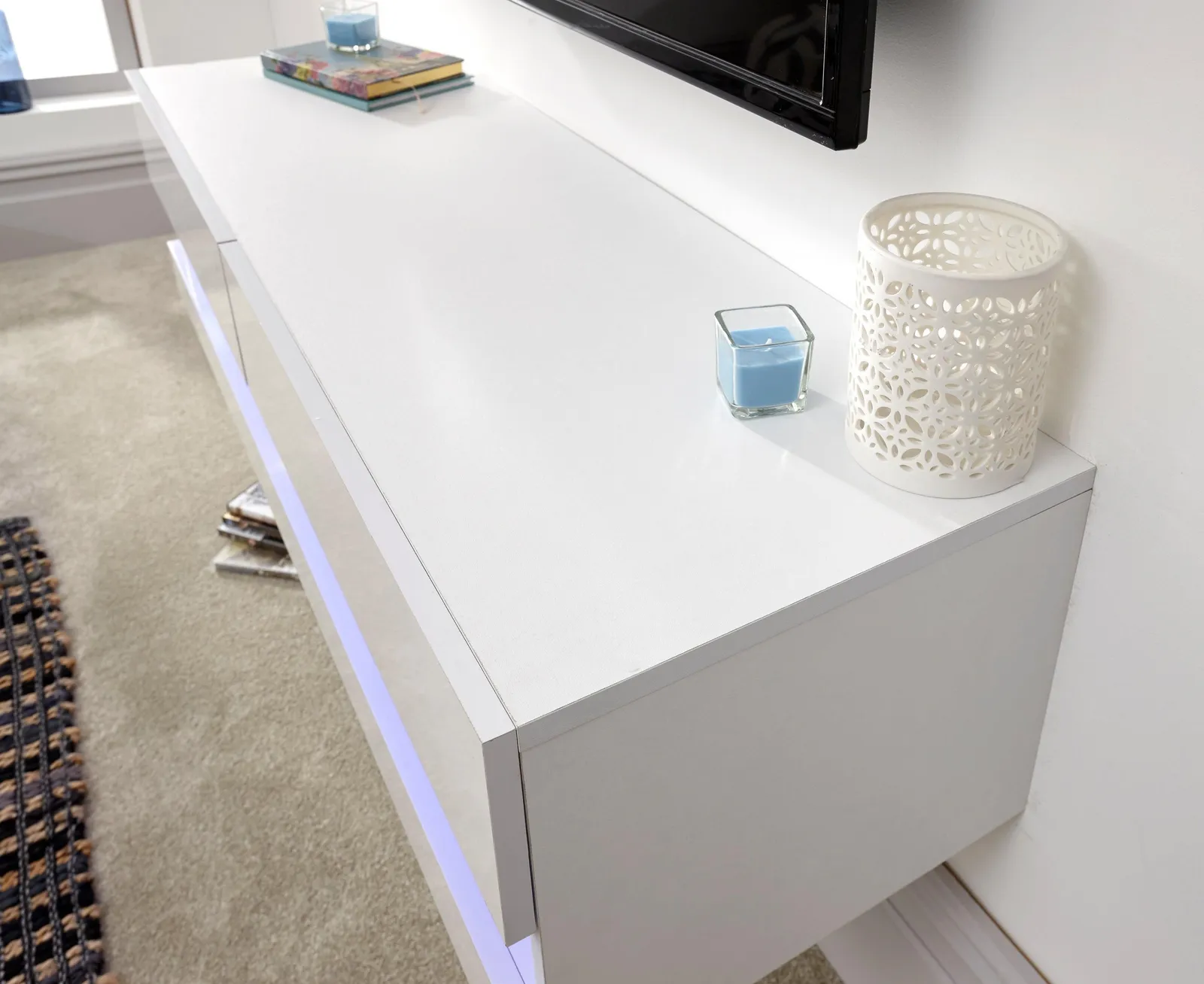 GFW Galicia 120cm Wall TV Unit with LED in White 5