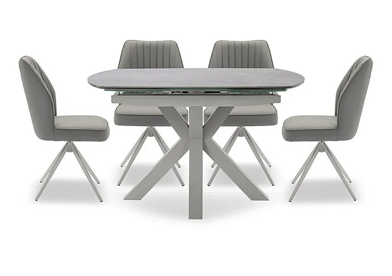 Fumo Swivel Extending Dining Table and 4 Faux Leather Swivel Chairs