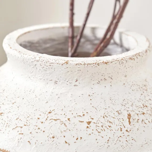 Ribbed White Wash Fibrestone Decorative Vase 2