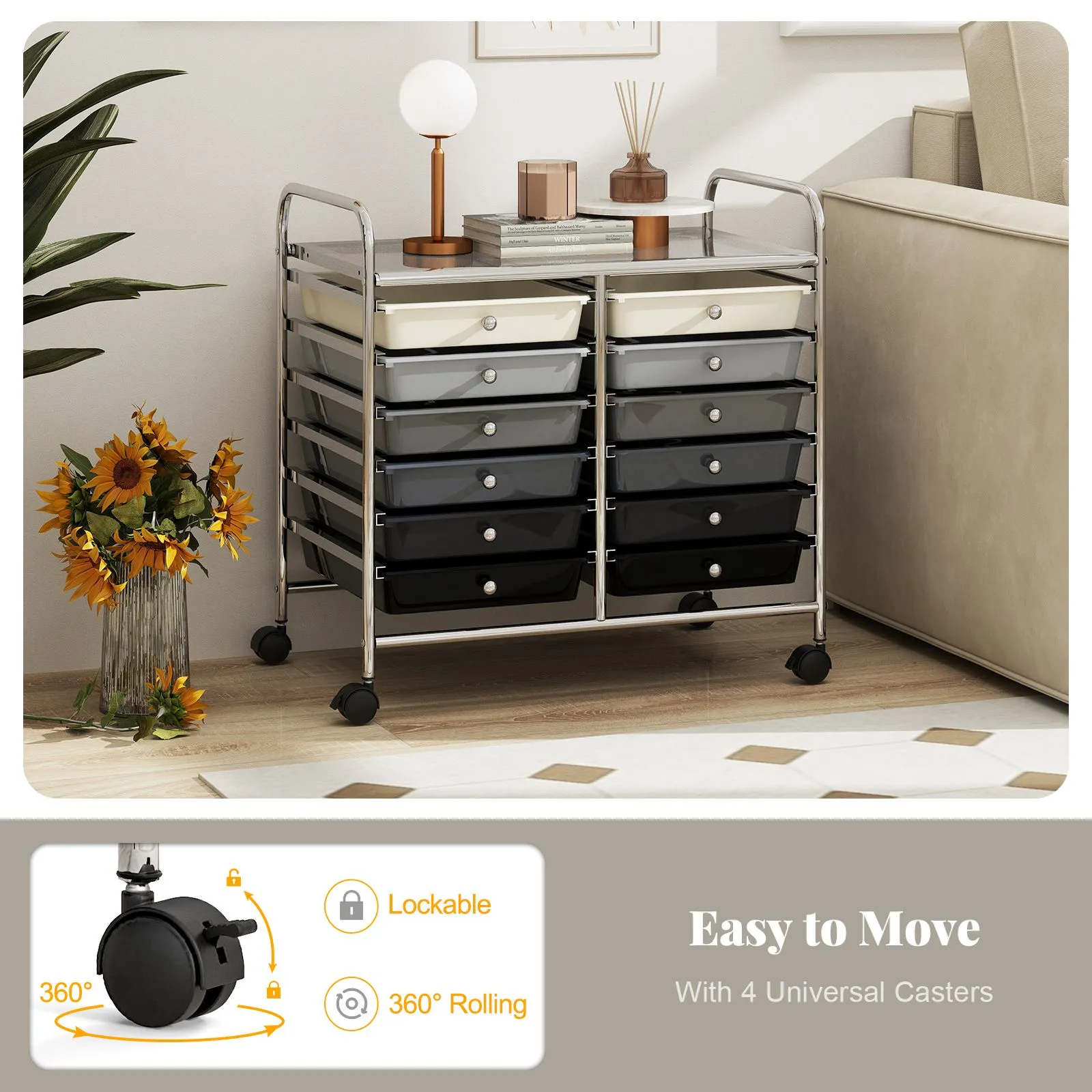 Costway 12 Drawers Multi-Purpose Utility Cart Storage Rolling Cart in Black 4
