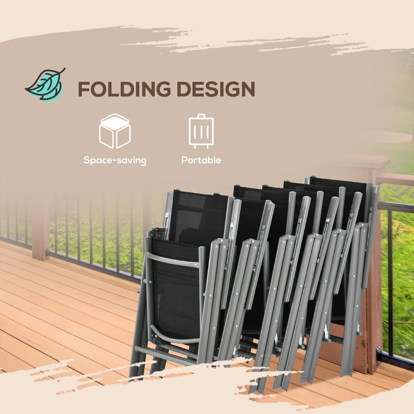 OUTSUNNY 7 Piece Garden Dining Set, Outdoor Table & 6 Chair, Aluminium in Black 6
