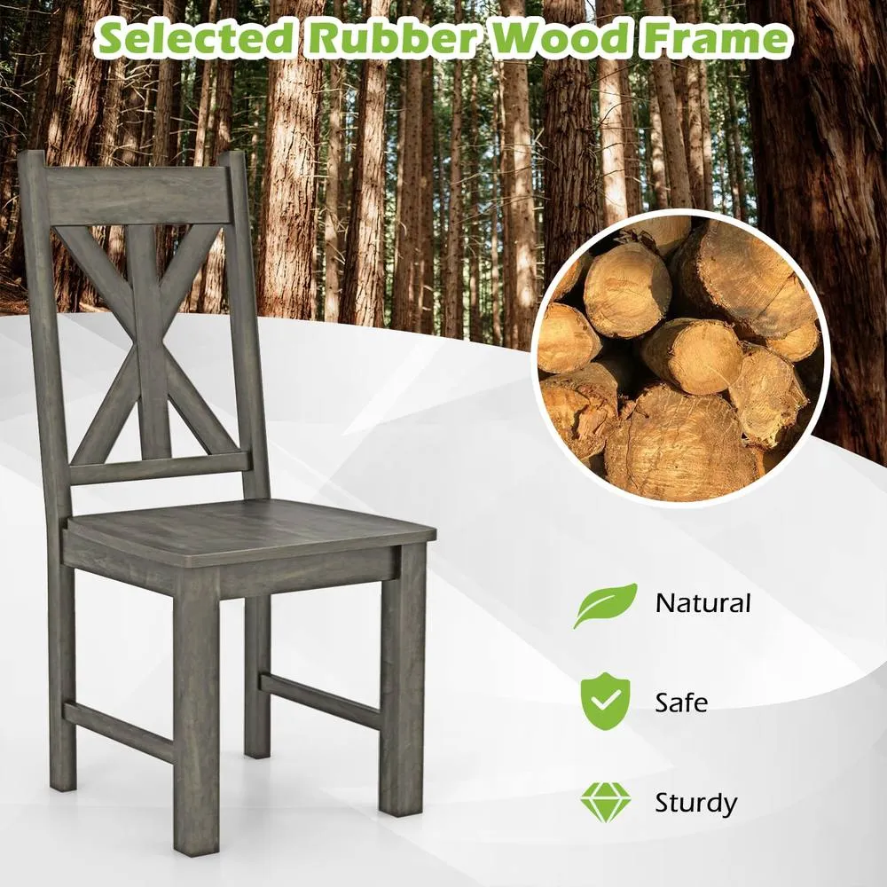 Costway Wooden Dining Chairs Kitchen Chair Set of 2 w/ Rubber Wood Frame in Grey 2