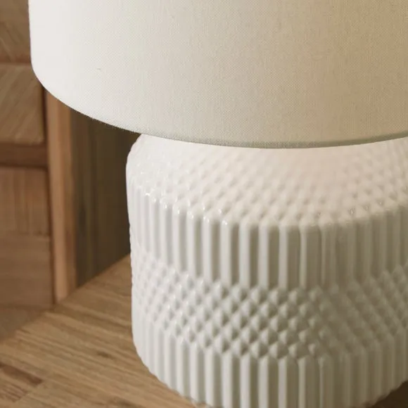 White Embossed Geo Ceramic Table Lamp, White 2