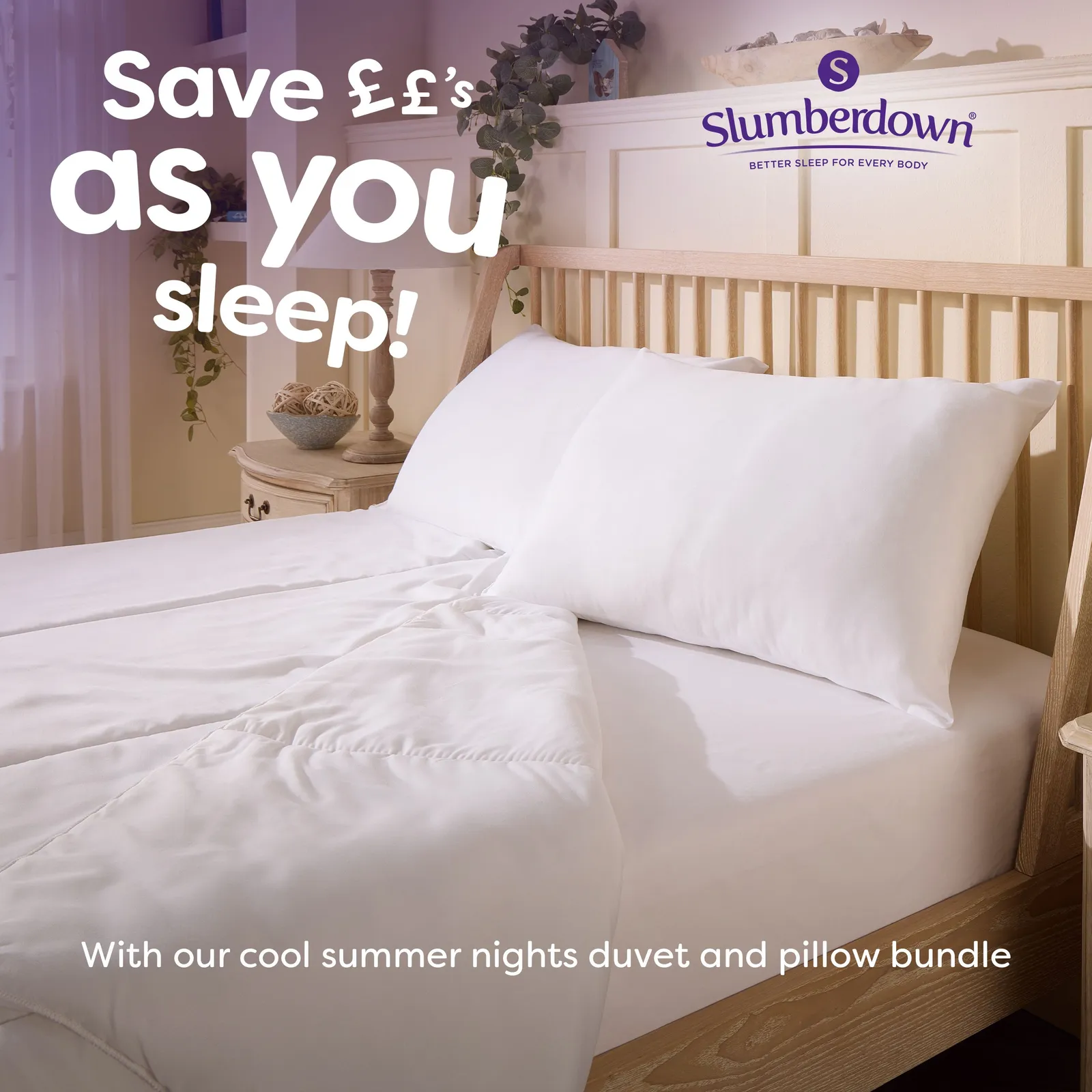 Slumberdown Cool Summer Nights 7.5 Tog Summer Duvet with 2 Firm Support Pillows in White 6