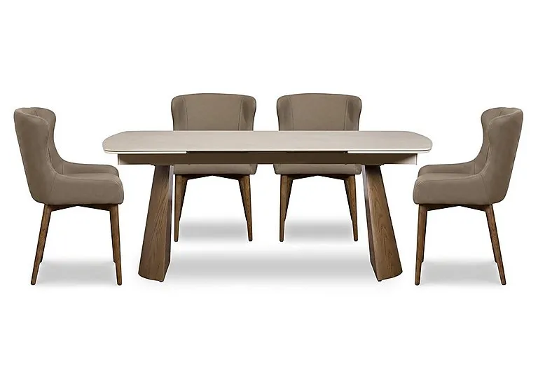Sansa Rectangular Draw Leaf Extending Dining Table and 4 Faux Leather Chairs with Wooden Legs - Taupe - In Time for Christmas