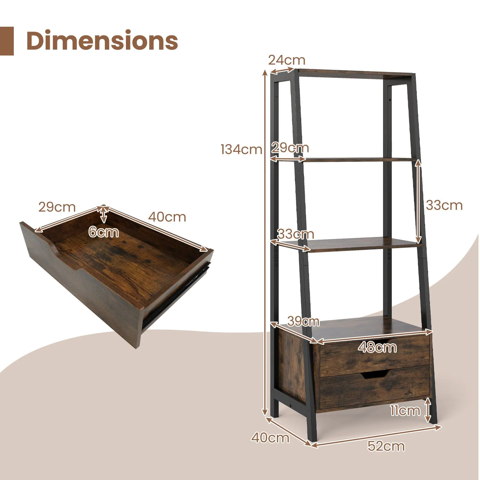 Costway Ladder Bookshelf Tall Freestanding Display Rack with Storage-White in Brown 2
