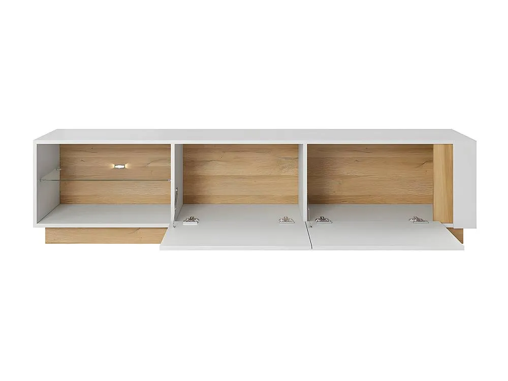 Vente-unique MURARI TV Stand - 2 Doors & 2 Shelves - With Leds - Gloss White and in Light Oak 6