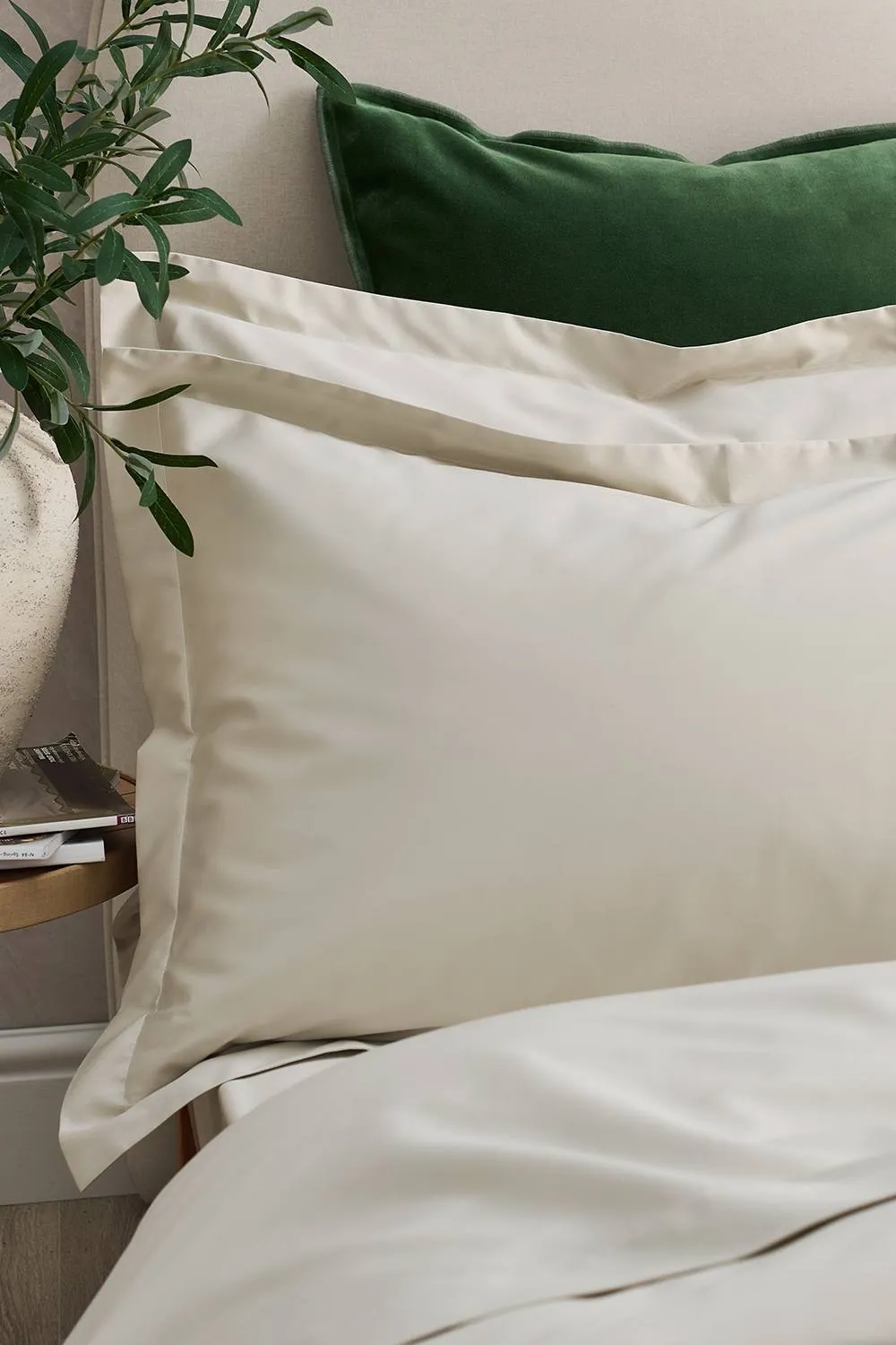 CHRISTY 400TC Luxury Cotton Sateen Plain Dye Oxford Pillowcases Pair in Light Beige 2