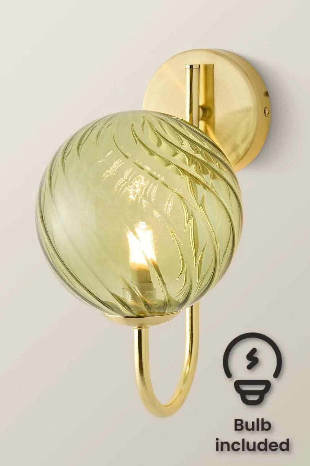 ValueLights Sydney Single Glass Swirl Shade Metal Wall Light Fitting & Bulb in Gold 1