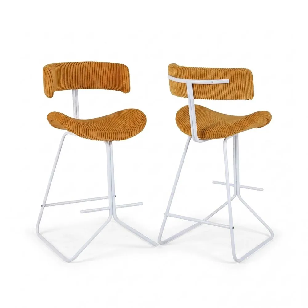 Costway 2PCS Counter Height Stools Fabric Upholstered Armless Barstools in Mustard 3