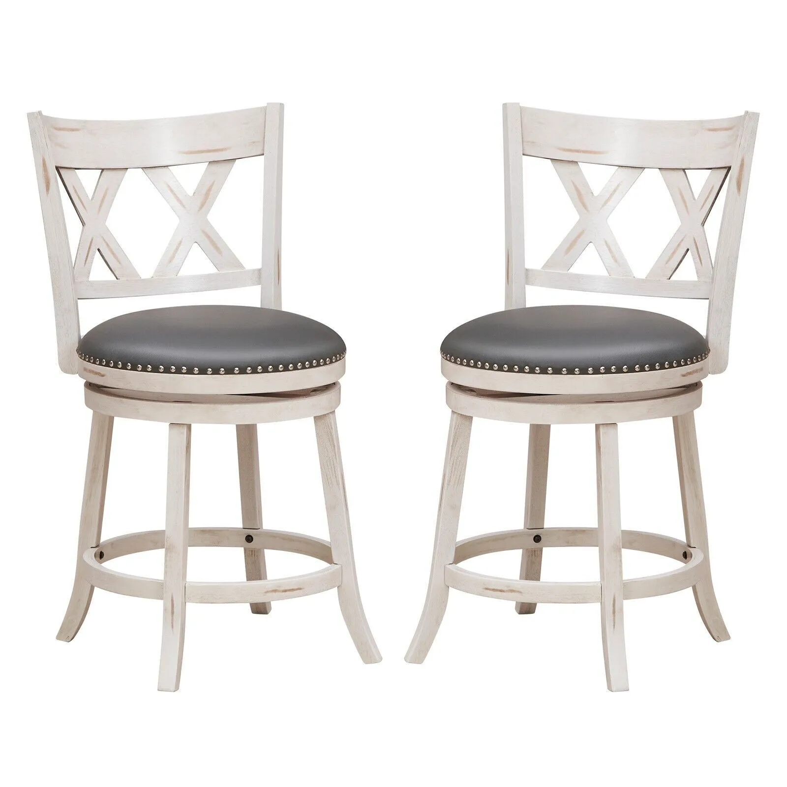 Costway Set of 2 Bar Stools Counter Height Chair Pub 360 Swiveling Upholstered Seat 24" in White
