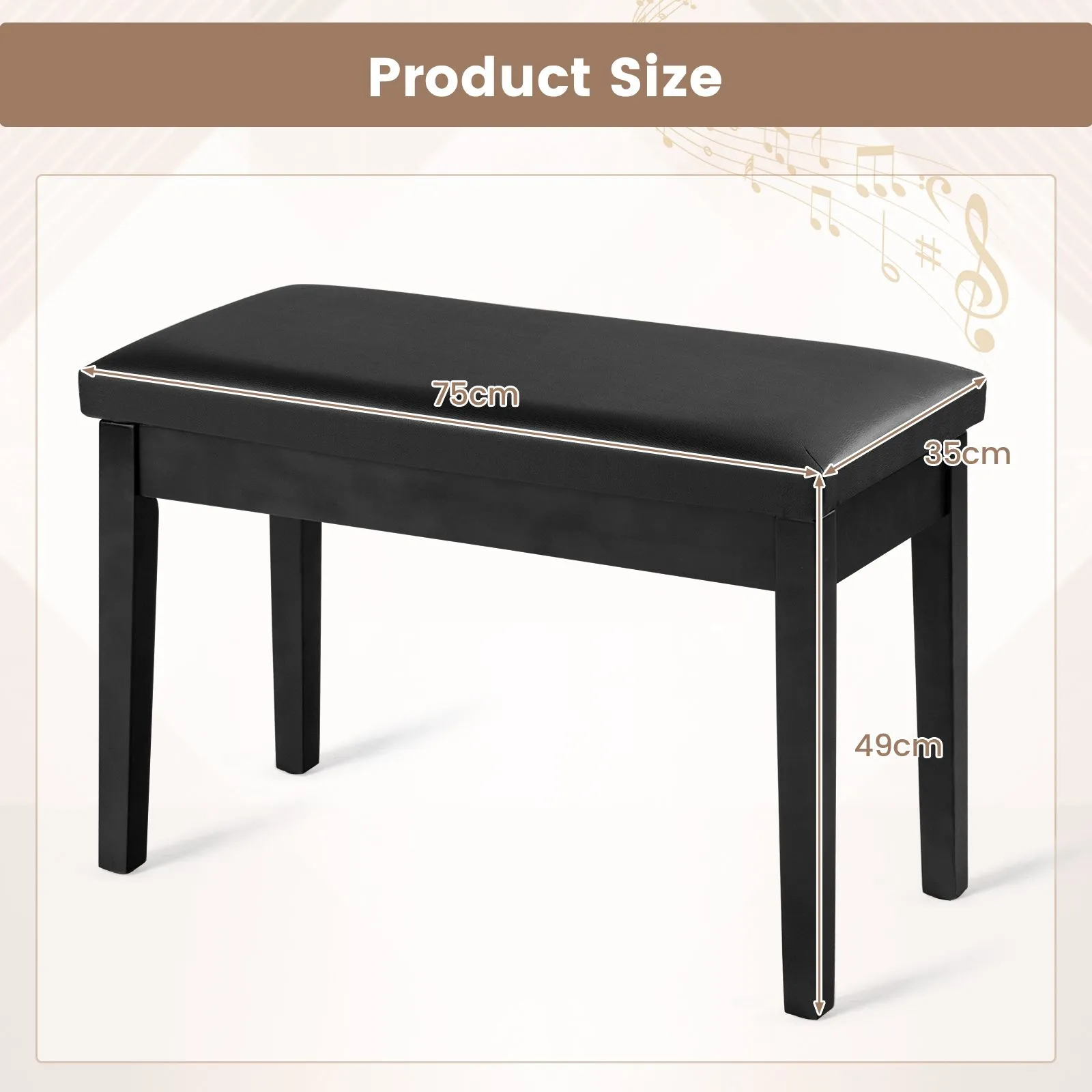 Costway 2-in-1 PU Leather Piano Bench Double Duet Seat W/Padded Cushion Music Storage in Black 5