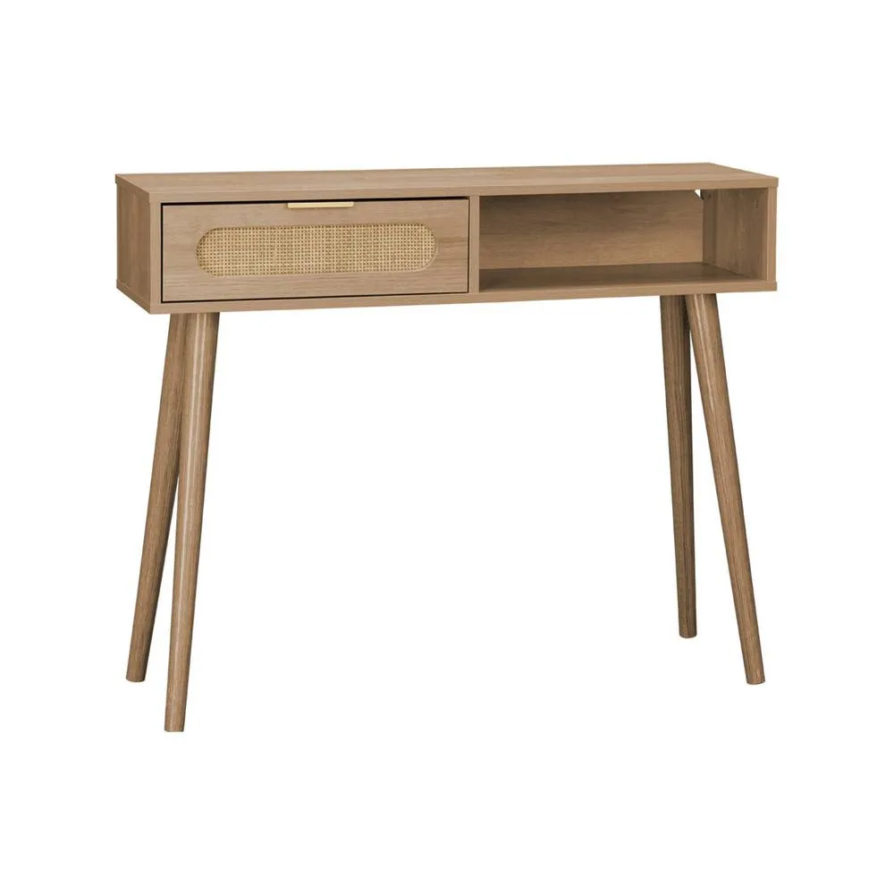 sweeek 100cm wood & cane rattan console table in Beige 2