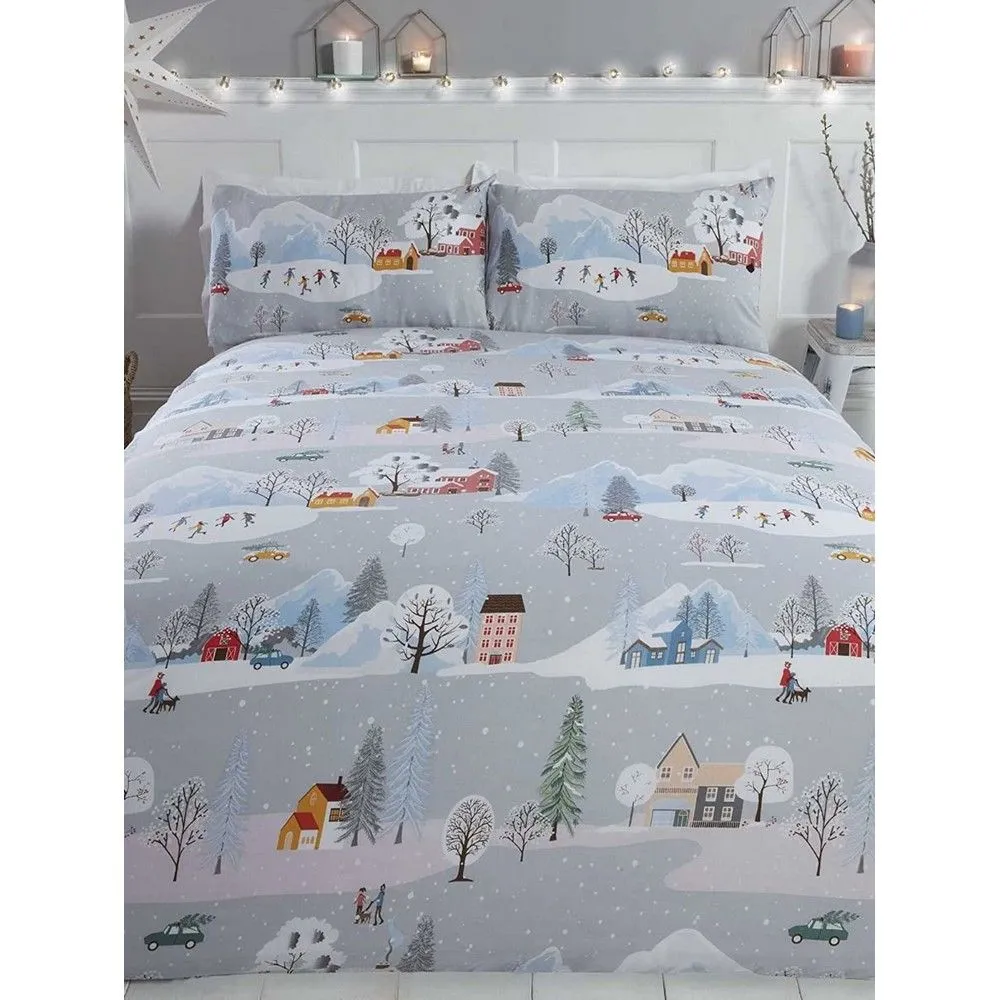 Rapport Winter Town Christmas Duvet Cover Set in Grey