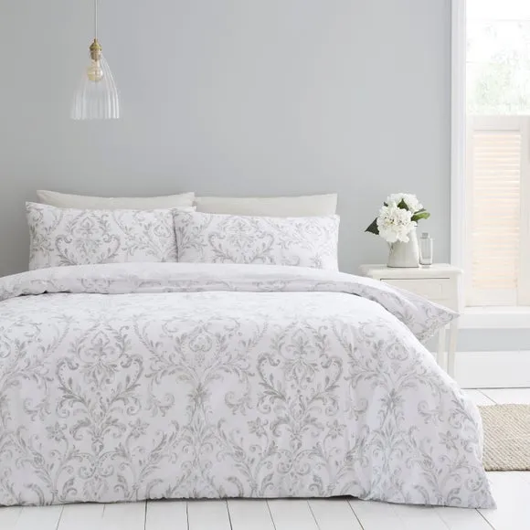 Ashleigh Damask 100% Cotton Duvet Cover & Pillowcase Set 1