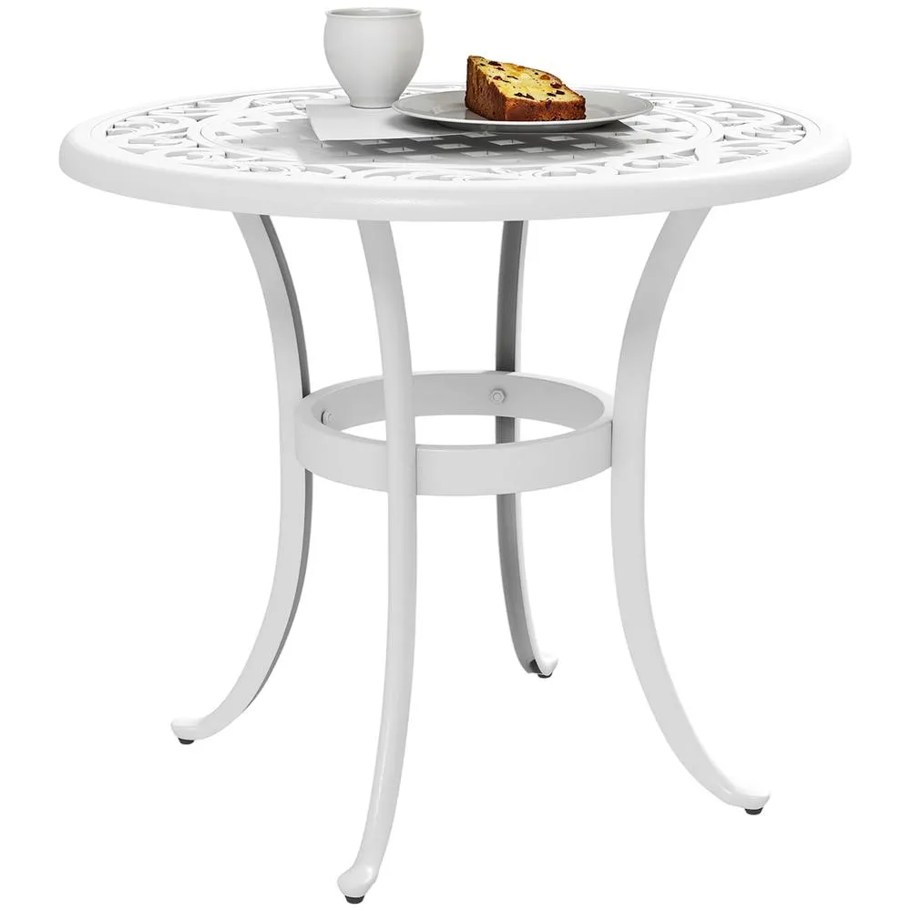 OUTSUNNY 60cm Round Garden Table with Cast Aluminium Frame, White 2
