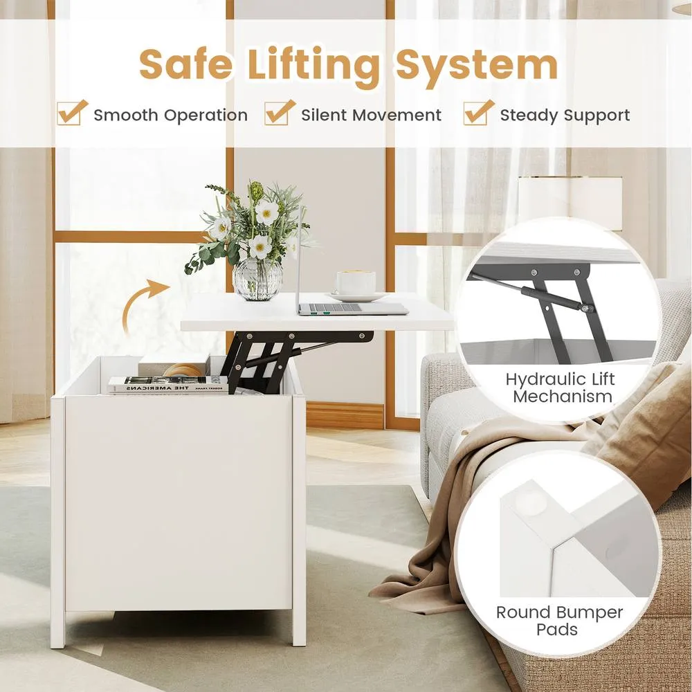 Costway Lift Up Coffee Table Rising Center Accent Table-White in White 2