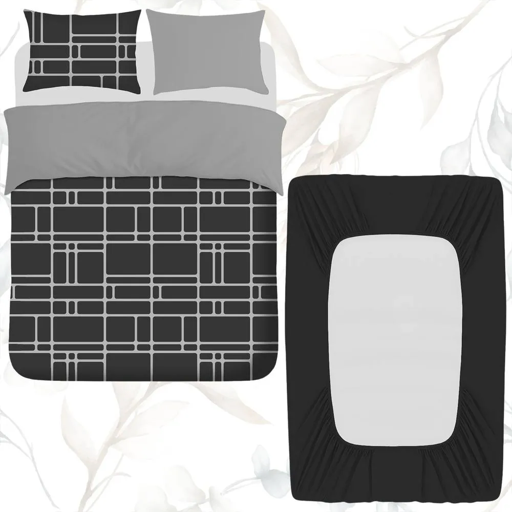 Grace Premium 4 Pack Microfiber Duvet Cover Set with Fitted Sheet in Black