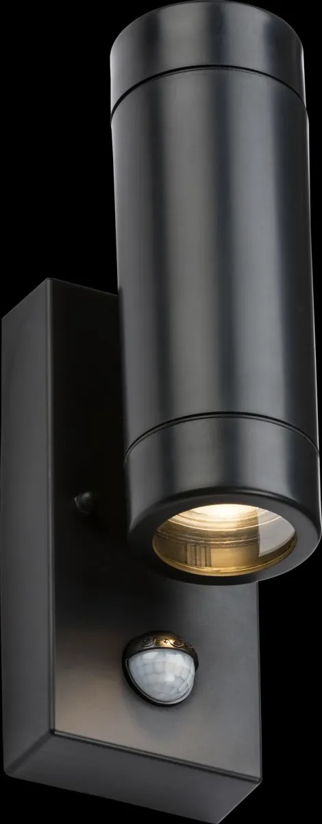 Netlighting Knightsbridge EAMON 230V IP44 GU10 Polycarbonate UpDown wall light with PIR Black EAPIR2BK