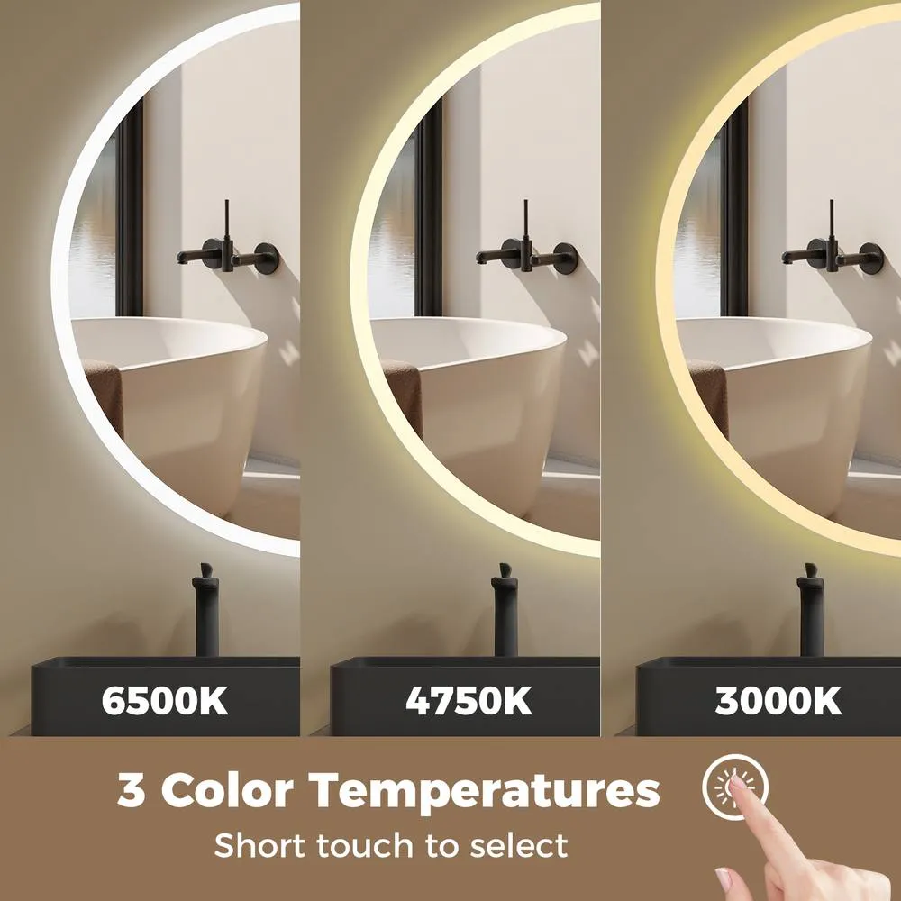 Costway 70 CM Round LED Bathroom Mirror with 3 Light Colors in Silver 5