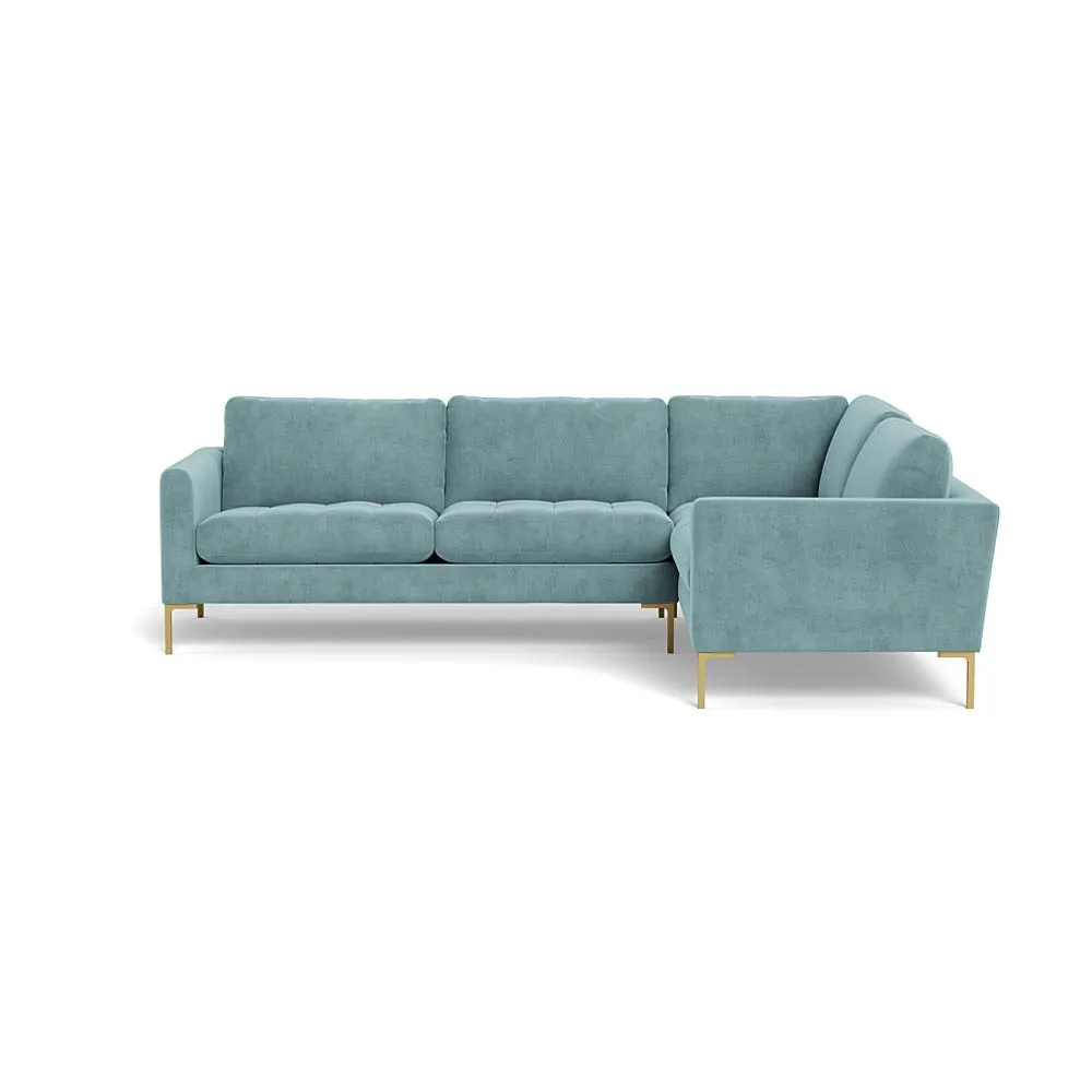 Heal's Eton Right Hand Facing Corner Sofa Smart Luxe Velvet Mineral Blue Brass Feet 1