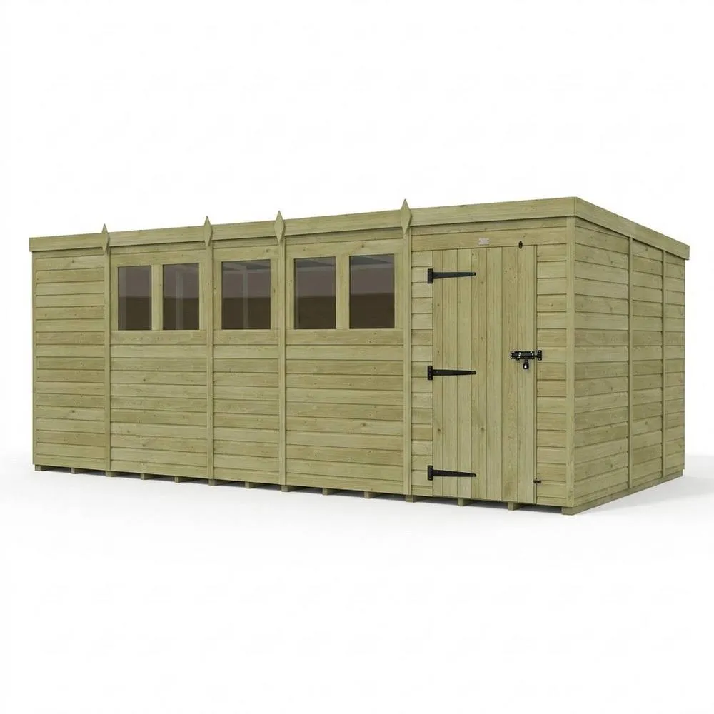Buttercup Farm 19ft x 9ft Pent Garden Shed Single Door With Windows - Timber in Brown