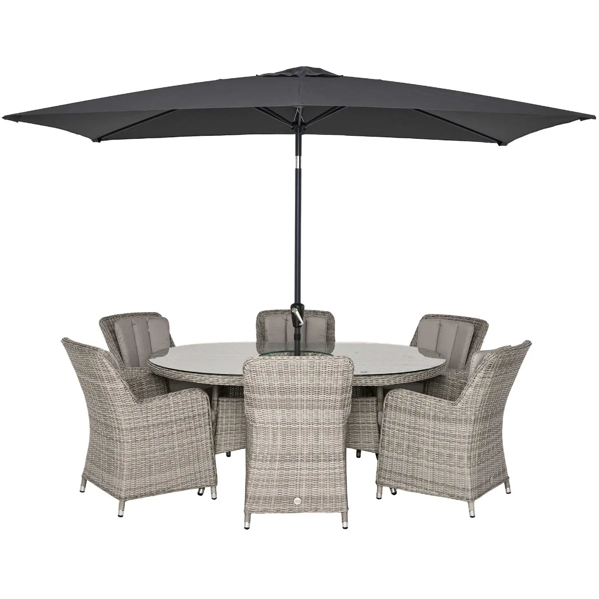 Hathaway 6 Seat Oval Garden Dining Set in Light Grey Weave and Grey Fabric