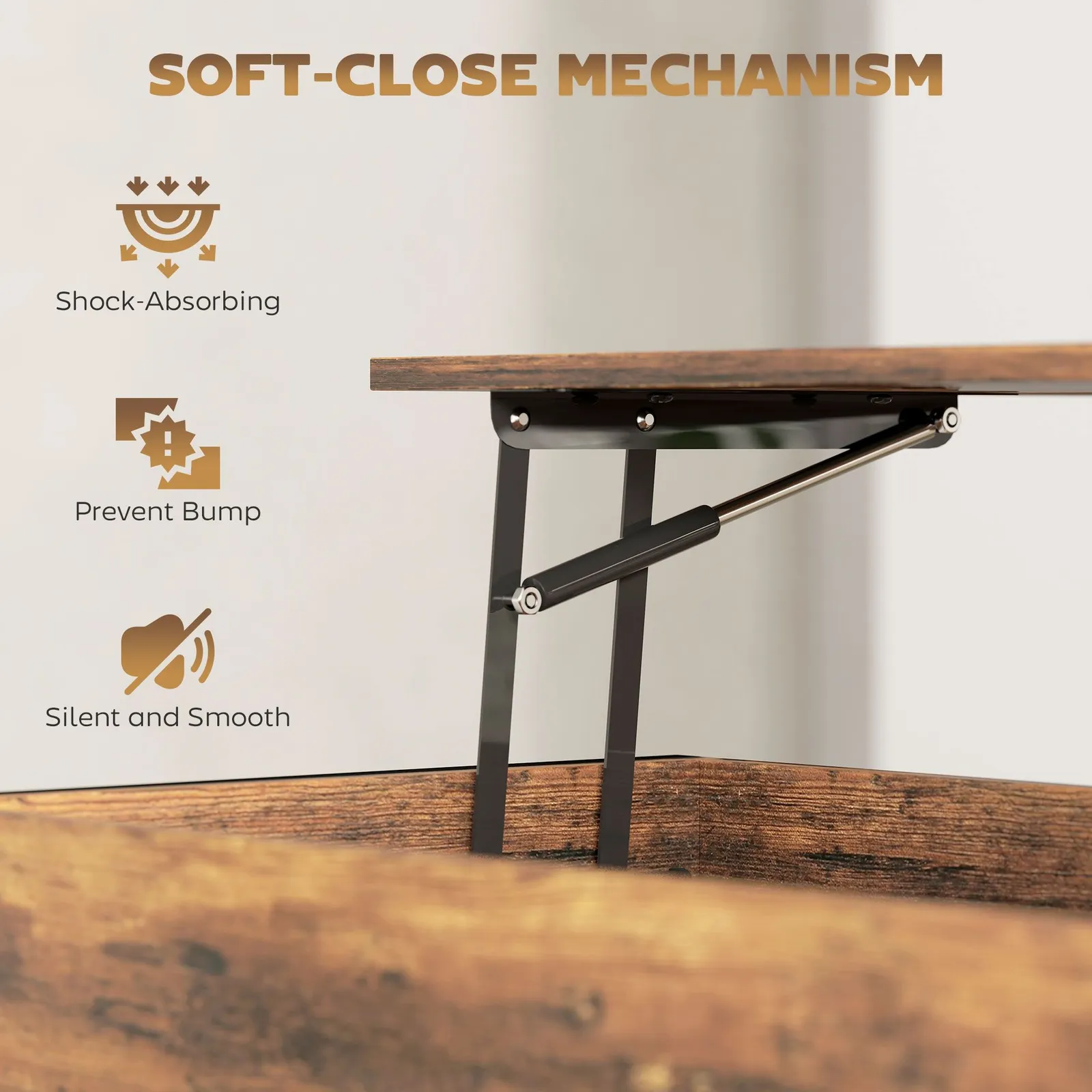HOMCOM Industrial Lift Top Coffee Table with Storage Shelf Rustic Brown 6