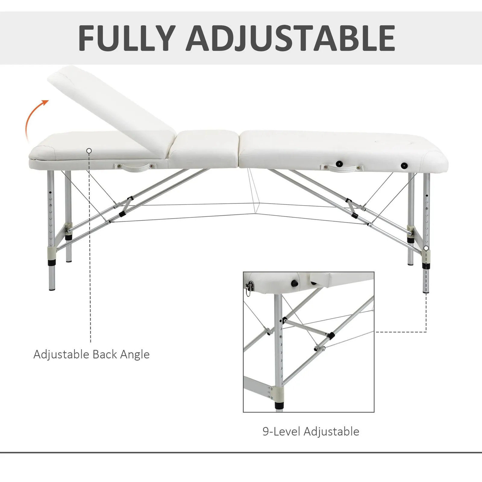 HOMCOM Portable Massage Table Beauty Therapy Couch Bed Spa Aluminum in White 5
