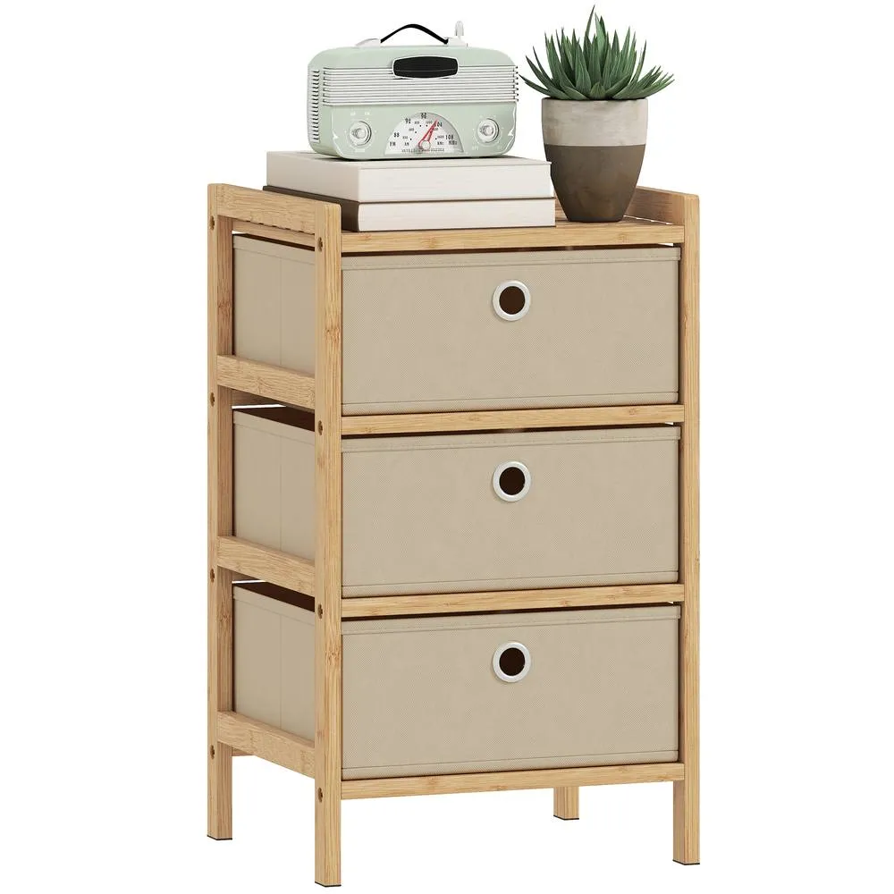 HOMCOM Chest of Drawers, 3 Drawers Dresser with Bamboo Frame, Cream White 2