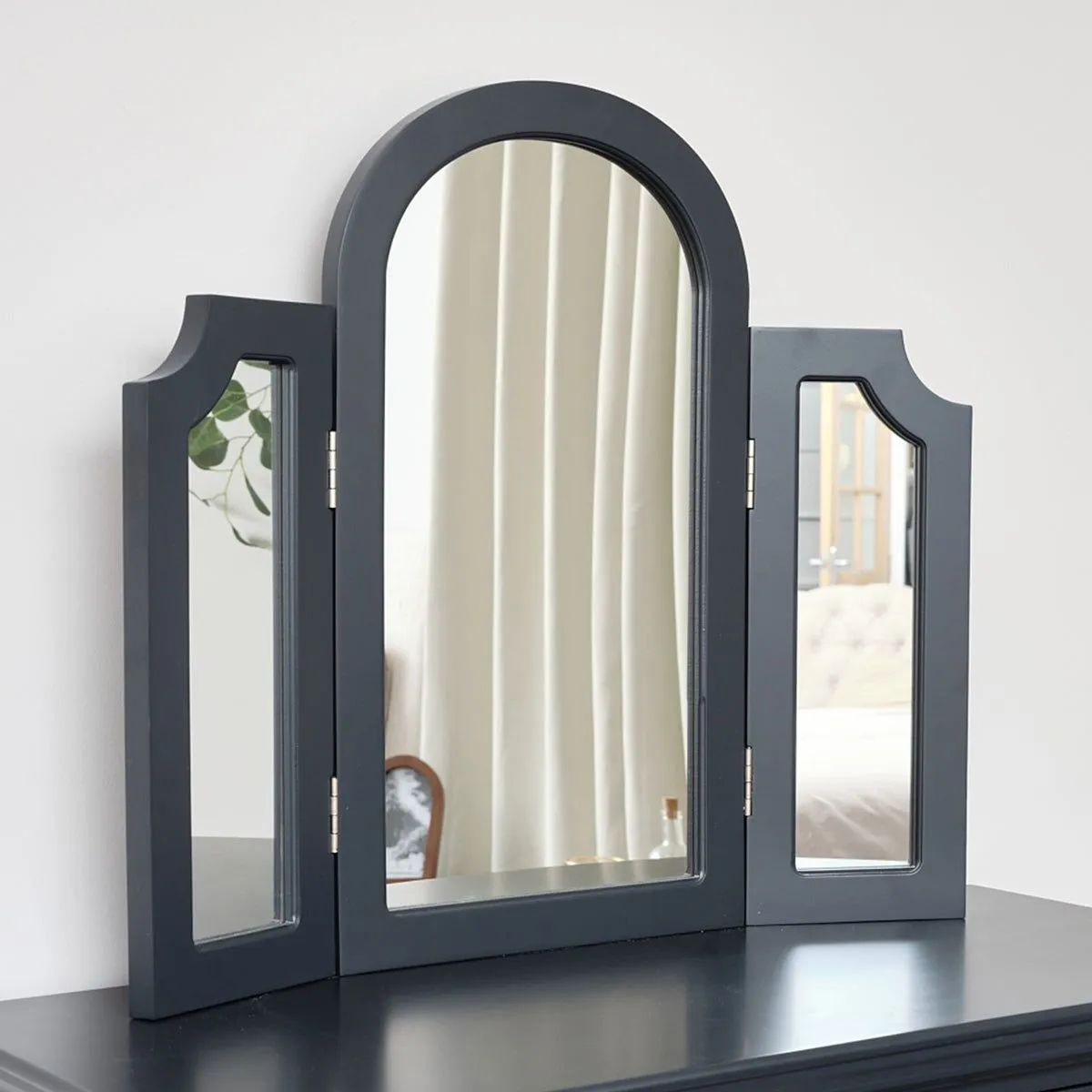 Melody Maison Navy Black Arched Triple Dressing Table Mirror - Daventry Navy Black Range 6