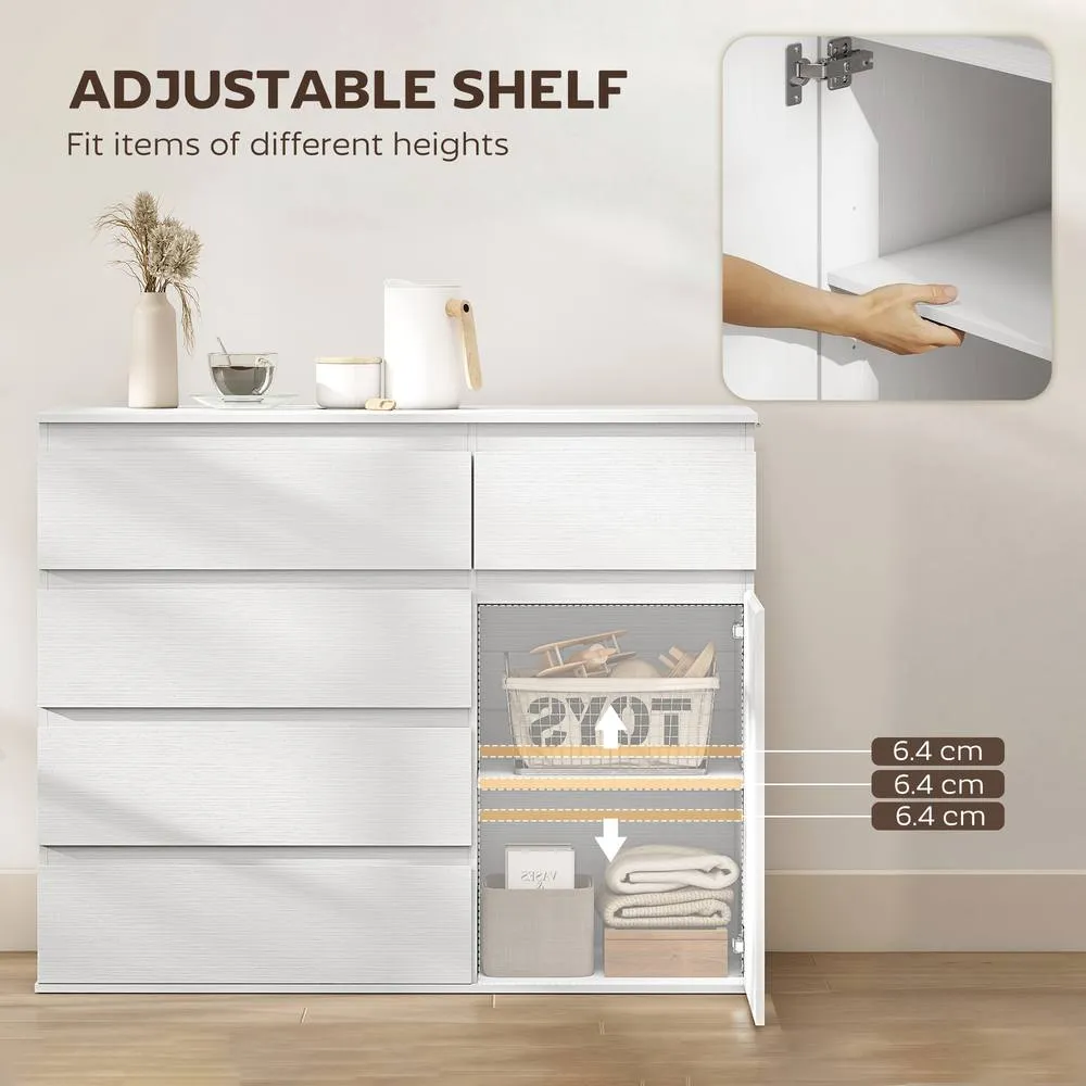 HOMCOM Sideboard Storage Cabinet, Kitchen Cupboard with 5 Drawers in White 5