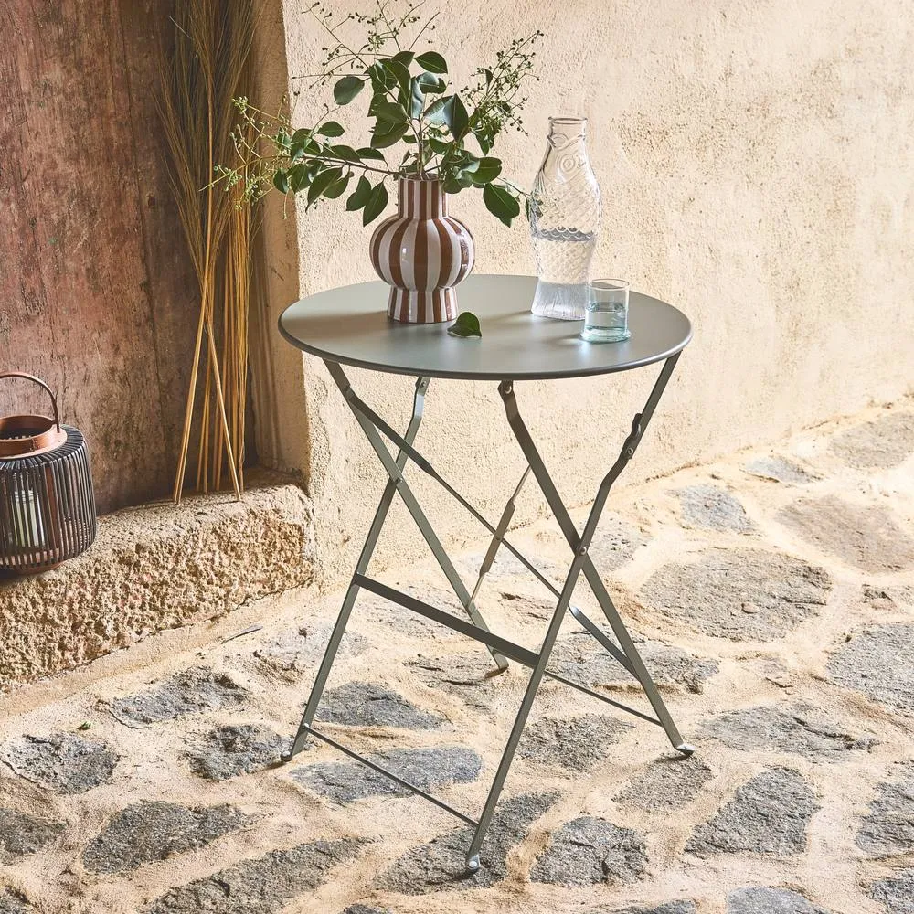 sweeek Folding metal bistro garden table Ø60cm, seats 2 in Khaki