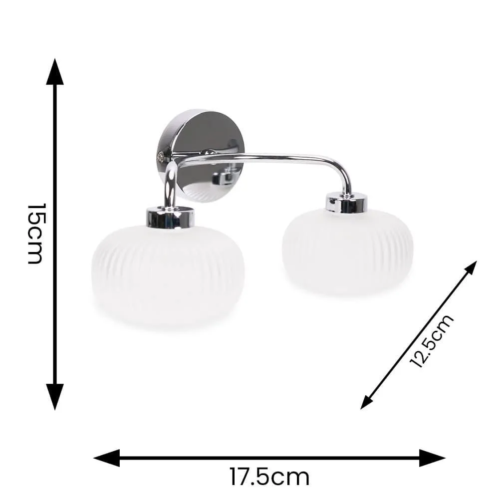 ValueLights Amaia Pair of Chrome 2 Way Frosted Glass IP44 Wall Lights with Bulbs in Metallic Silver 4