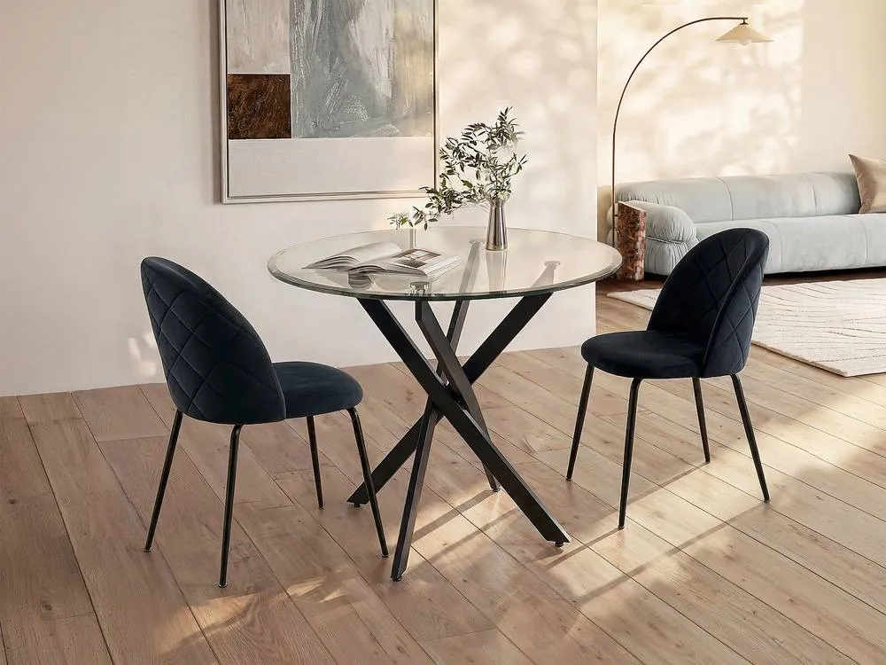 Vente-unique Round Dining Table for 2, Tempered Glass & Black Metal - Clear 3