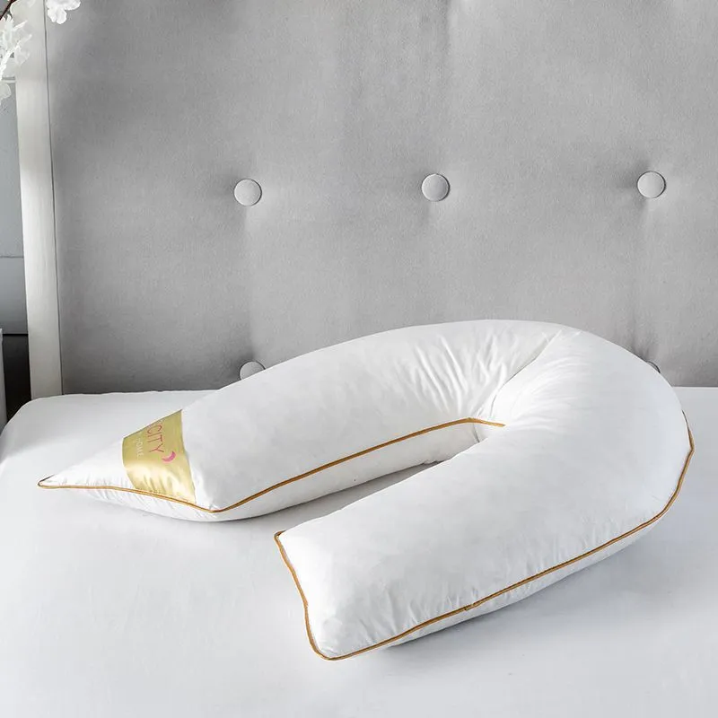 Snug City V Shape Goose Feather & Down Luxury Pillow 100% Cotton Cover in White