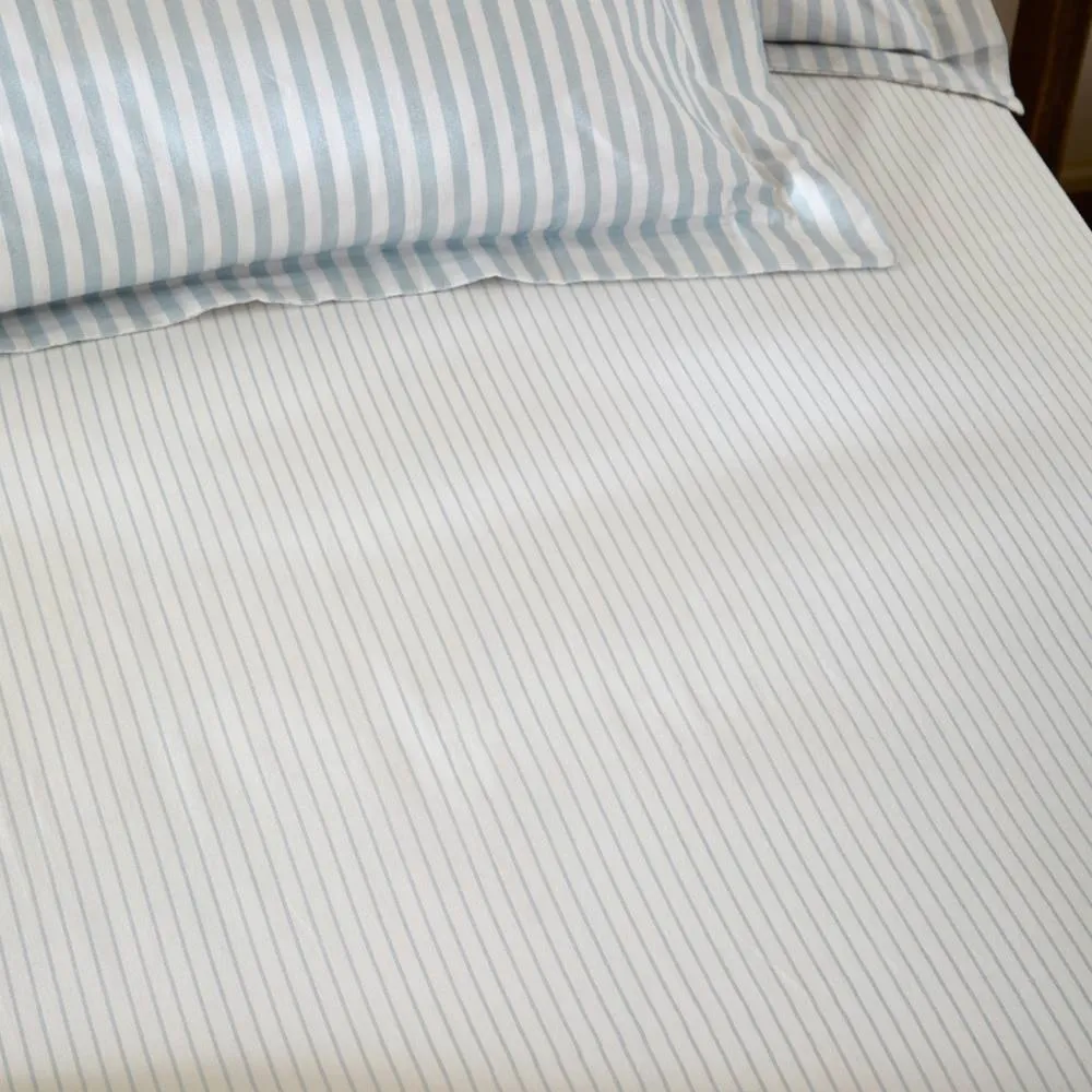 Yard Hebden Narrow Stripe 100% Cotton Fitted Sheet in Pale Blue 2