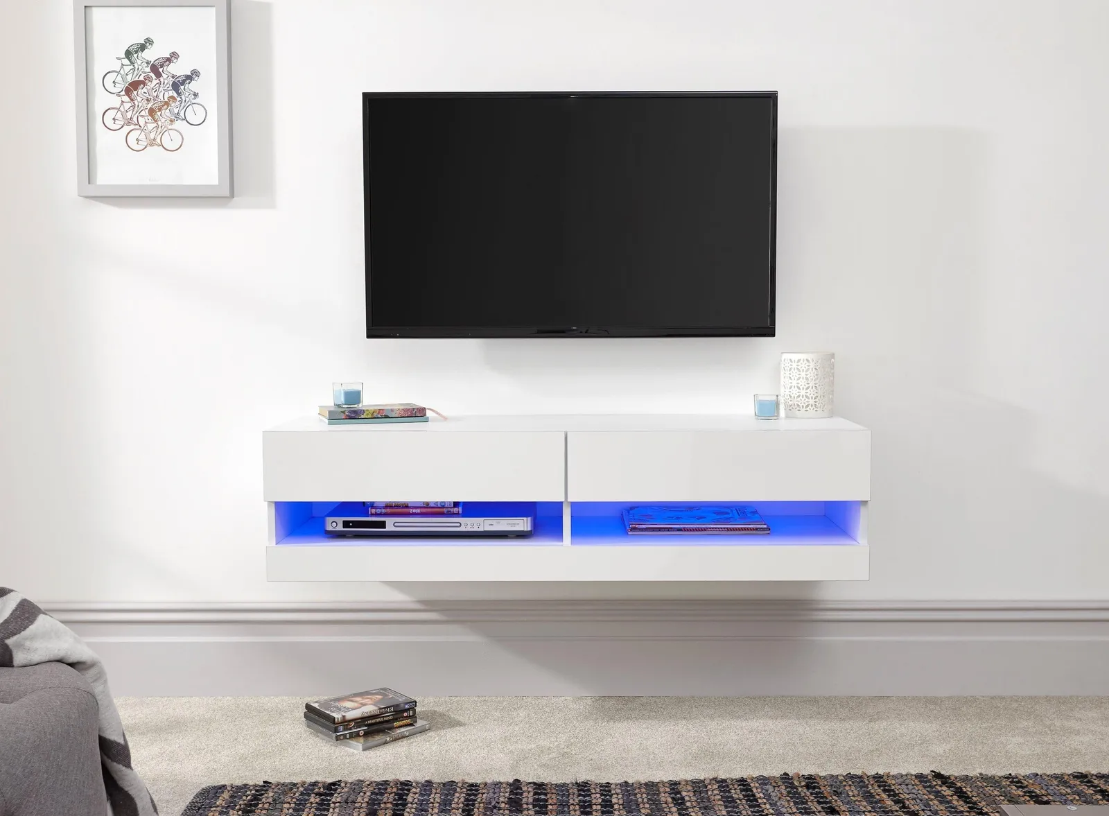 GFW Galicia 120cm Wall TV Unit with LED in White 3