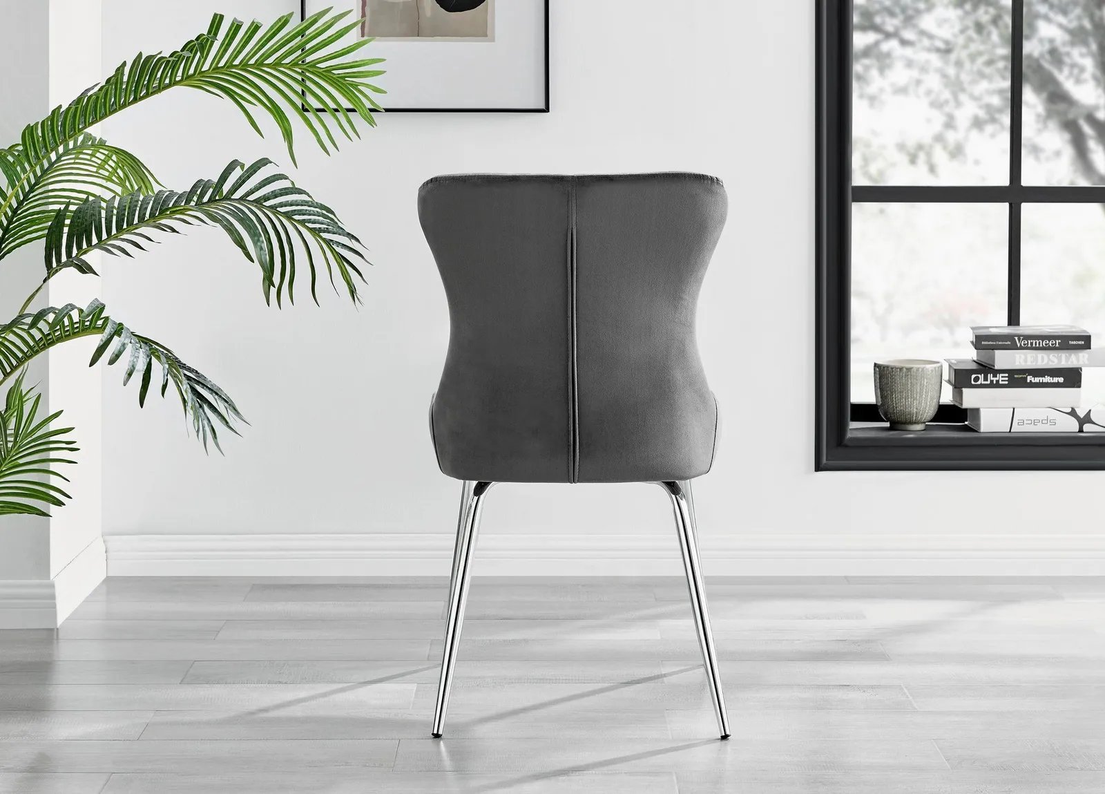 FurnitureboxUK Set of 2 Nora Deep Padded Luxurious Dining Chairs Upholstered In Soft Velvet With Chrome Legs in Dark Grey 6