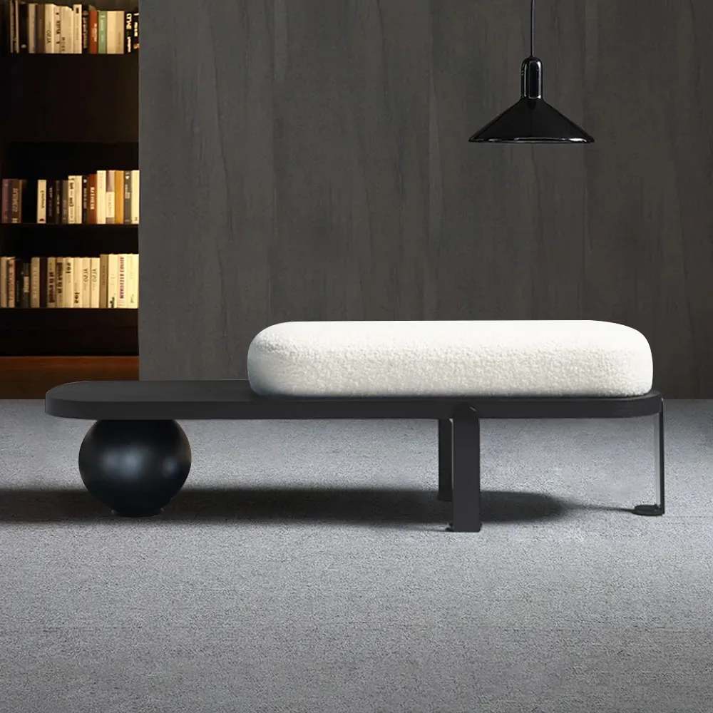 Modern Style Entryway Bench with Abstract Metal Legs Furniture Bench in White & Black (120 cm Wide)