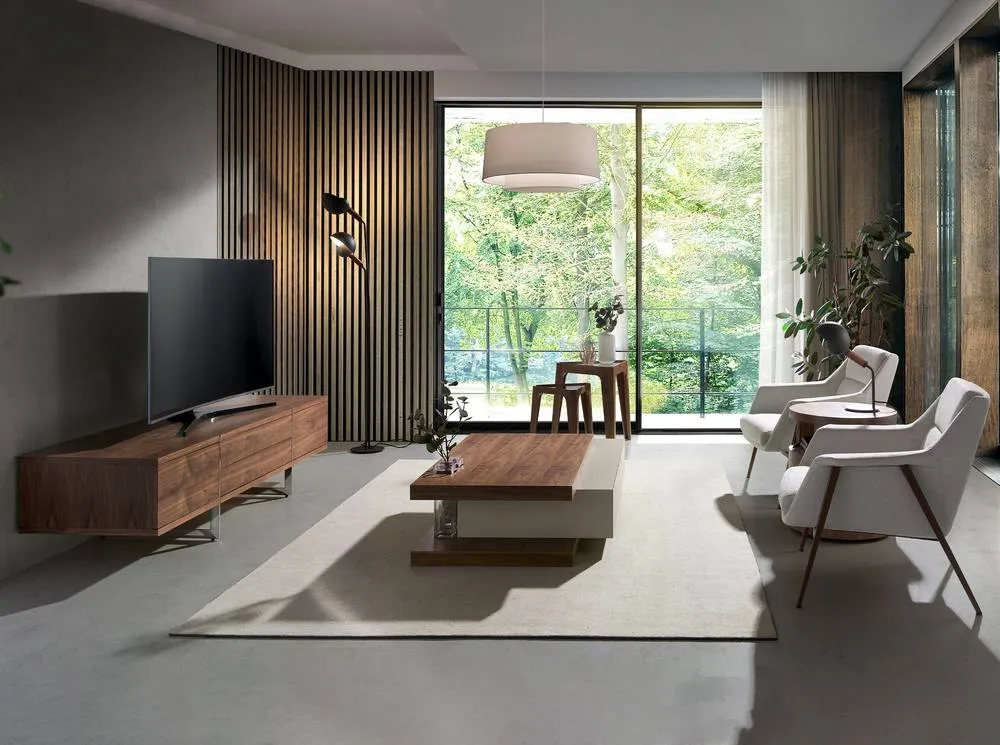 Angel Cerda Walnut TV Stand 180cm with Chrome Stainless Steel in Brown 4
