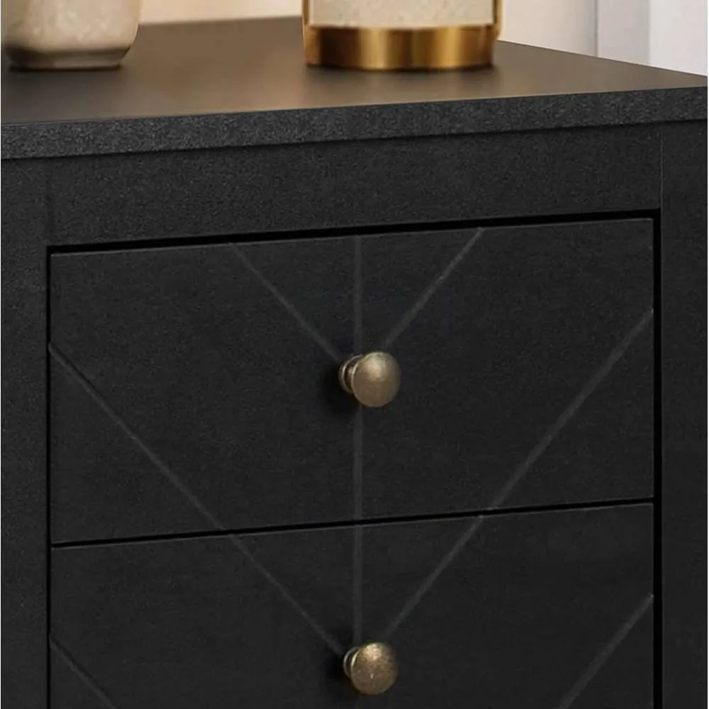 Birlea Pair of Emerson 3 Drawer Bedside Cabinet Chest Table Black 2
