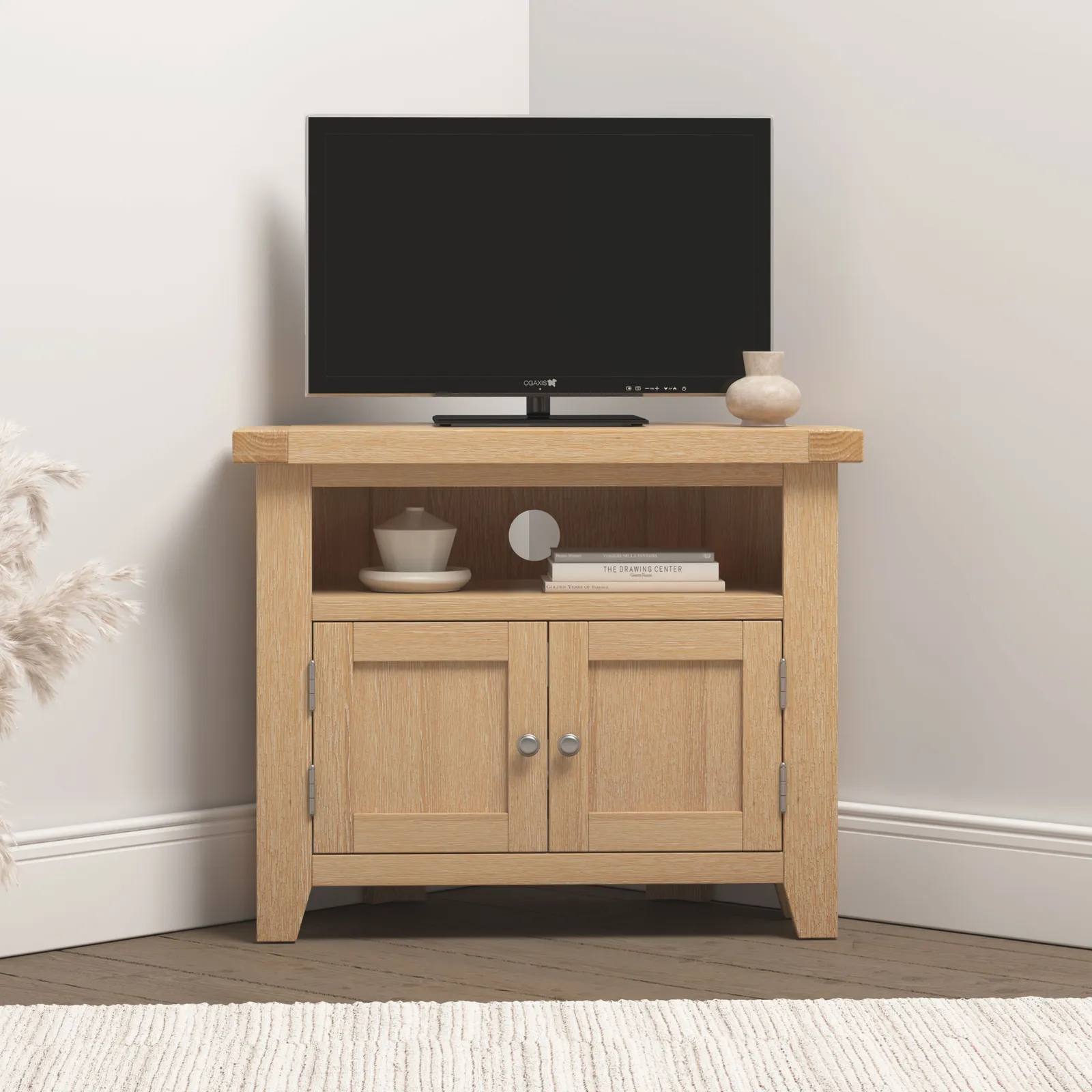Seconique Windsor Ivory Corner TV Unit (Fully Assembled) in Light Oak 1