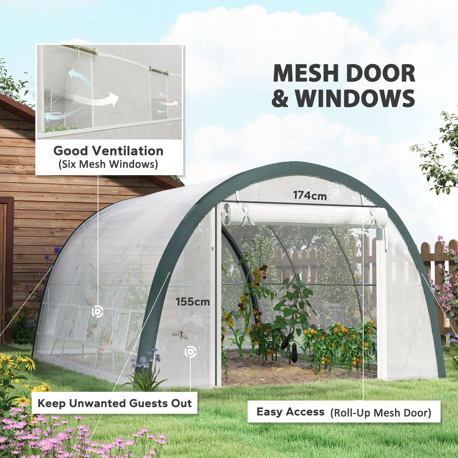 OUTSUNNY 4 x 3 x 2 m Polytunnel Greenhouse Pollytunnel Tent Steel Frame in White 6