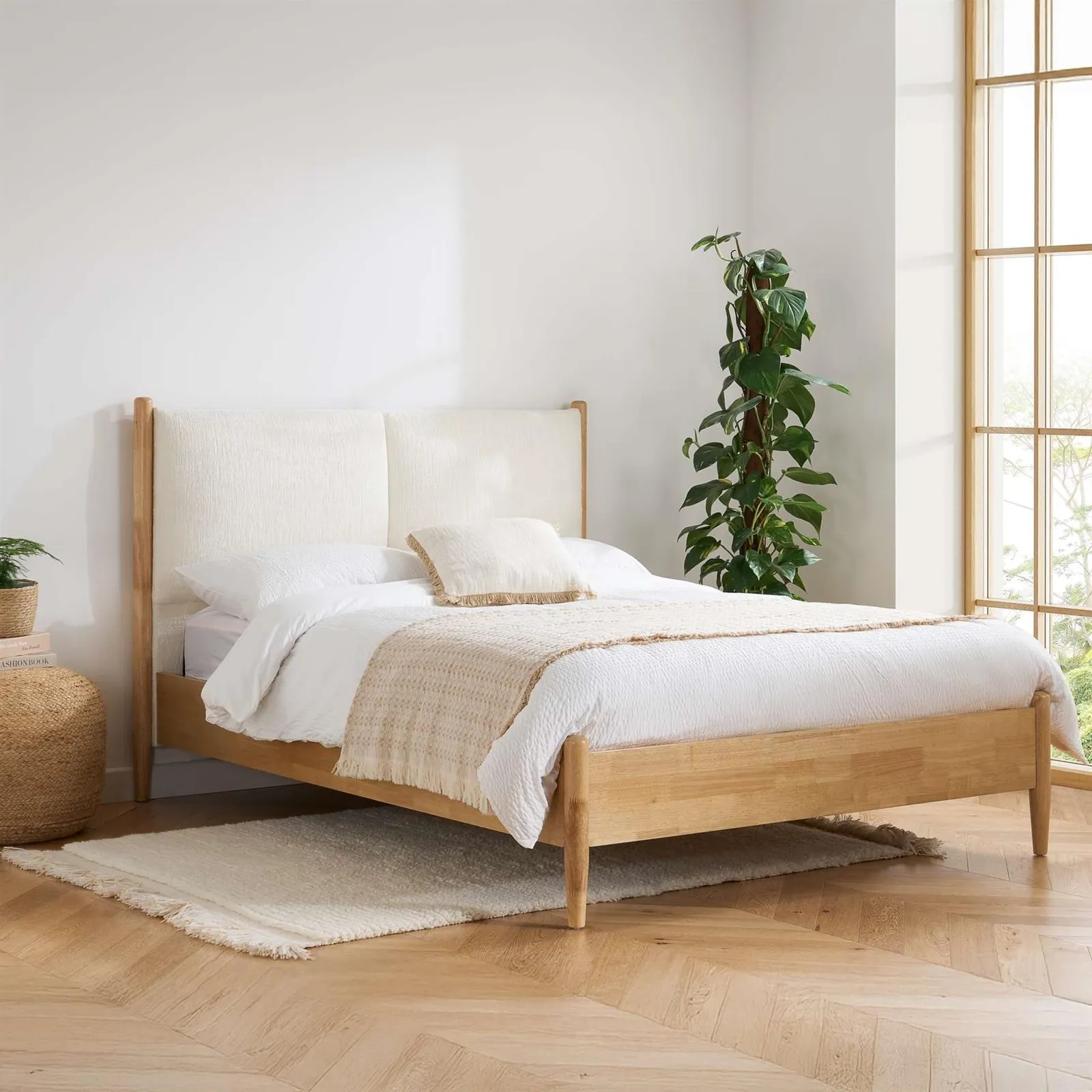 Birlea Marley Cream Fabric & Oak Wood Bed Frame King Size