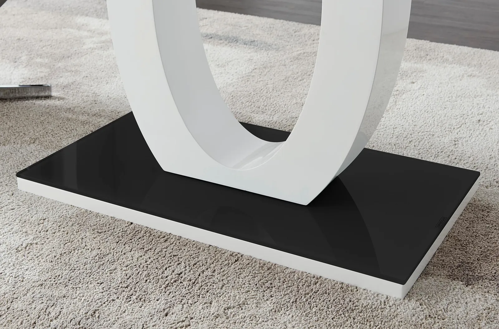 FurnitureboxUK Giovani Rectangular 6 Seat White High Gloss Unique Halo Base Dining Table Black Glass Top 6 Soft Velvet Silver Leg Pesaro Chairs 6