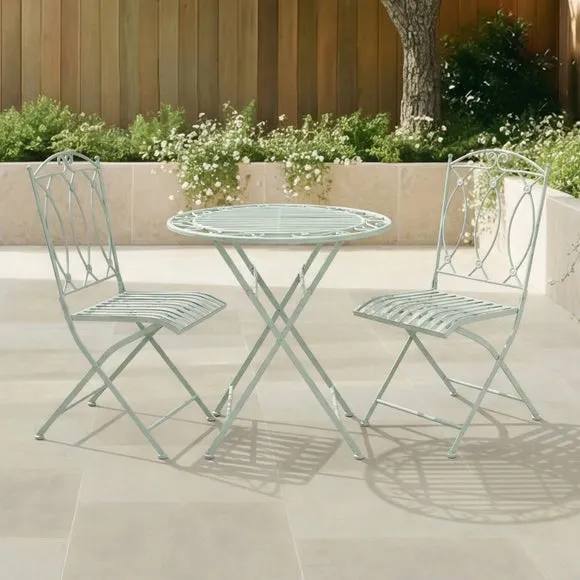 Charles Bentley Foldable Wrought Iron Sage Green Bistro Set