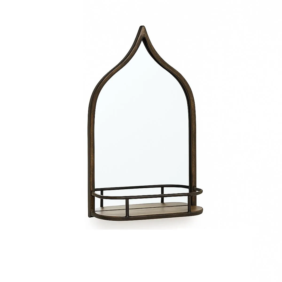 Melody Maison Rustic Metal Arched Mirror With Gold Shelf - 48cm X 30cm in Metallic Gold 6