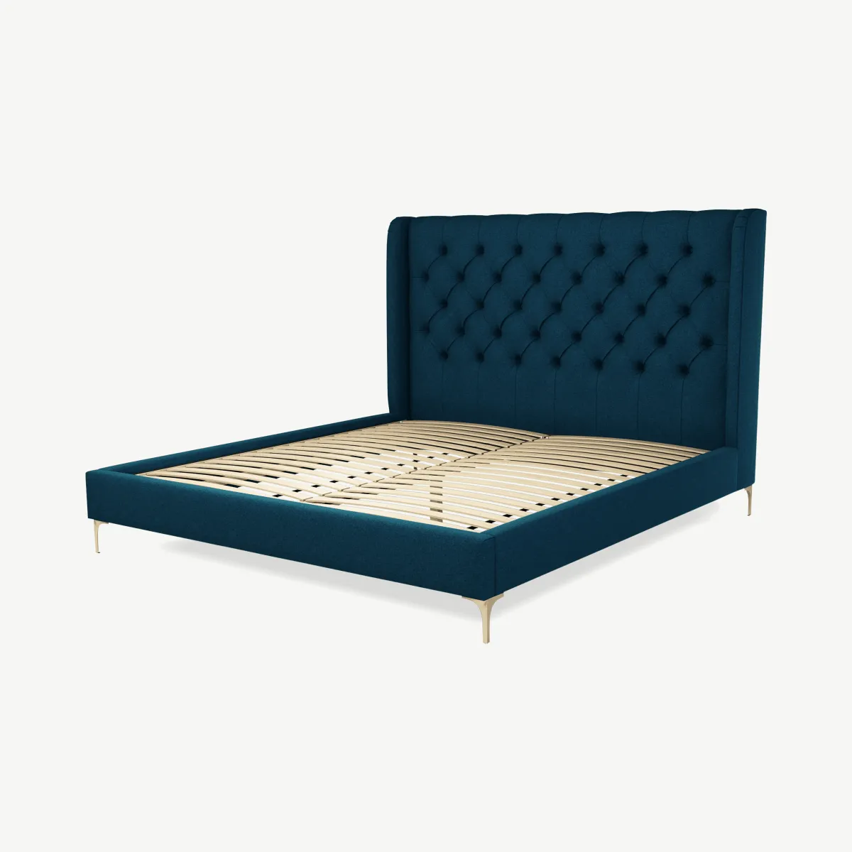 Romare Super King Size Bed, Shetland Navy Wool with Brass Legs